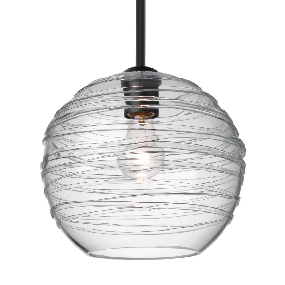 Besa Wave 10 Stem Pendant Black Clear 1x8W LED Filament