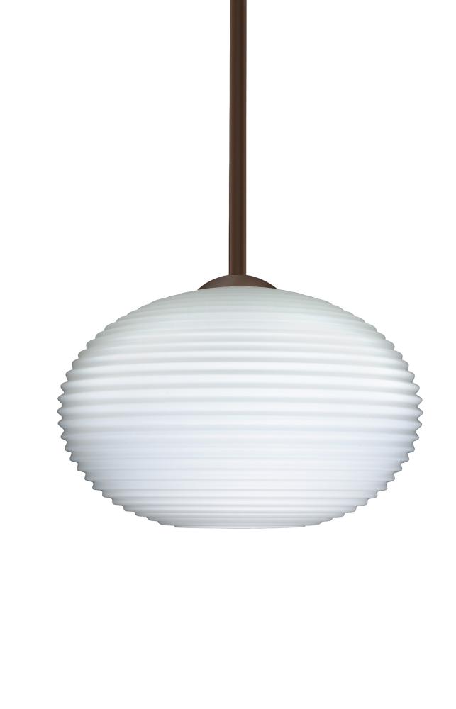 Besa Stem Pendant Pape 10 LED-Bronze Opal Ribbed 1x9W LED, 15Ft. Cord