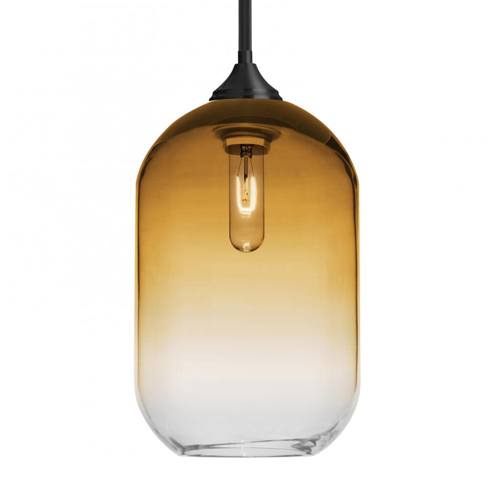 Besa, Omega 12 Stem Pendant,Amber/Clear, Black Finish, 1x60W MAX E26 Base