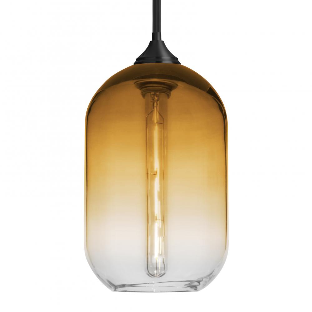 Besa, Omega 12 Stem Pendant, Amber/Clear, Black Finish, 1x4W LED Filament LED Filament