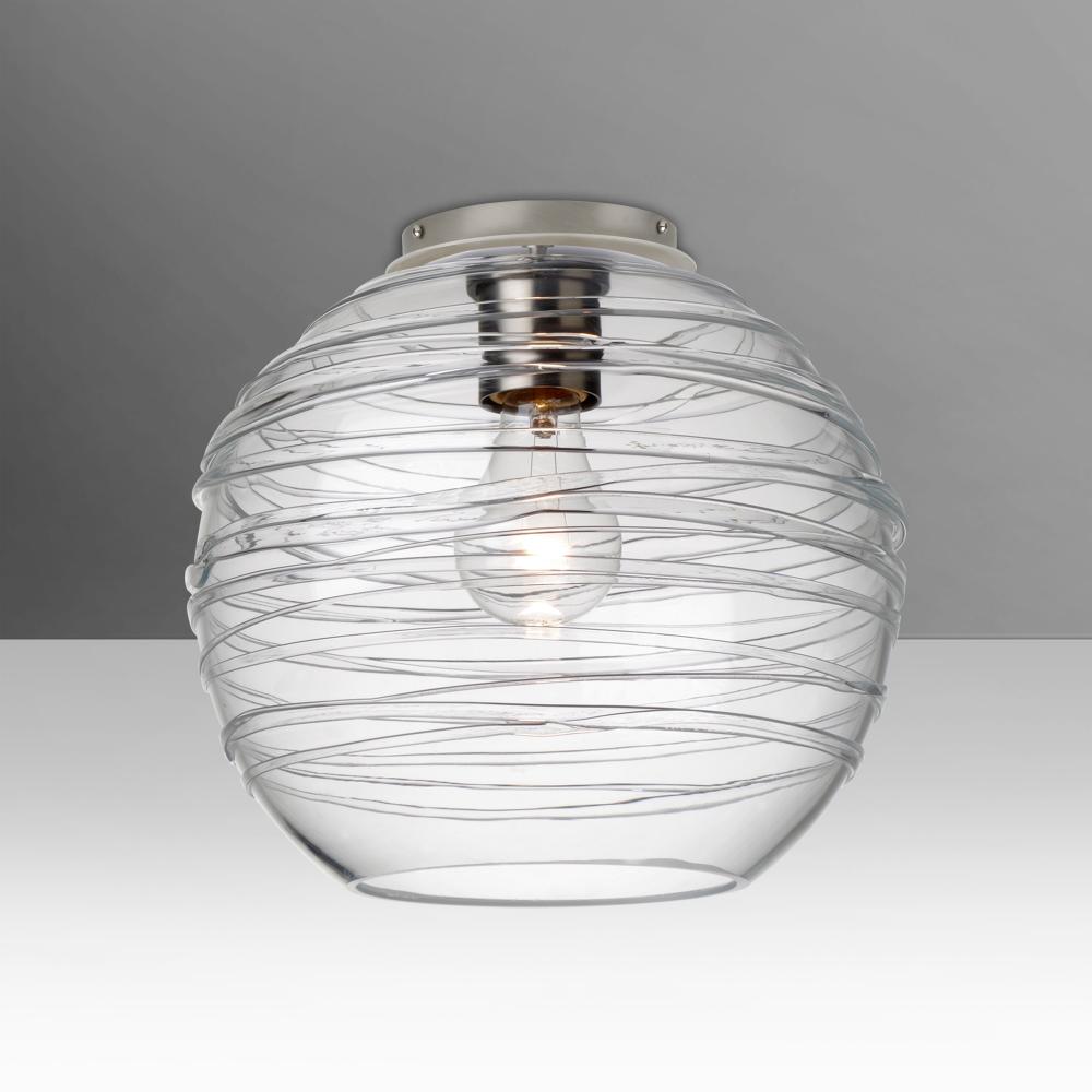 Besa, Wave 10 Ceiling, Clear, Satin Nickel Finish, 1x8W LED Filament