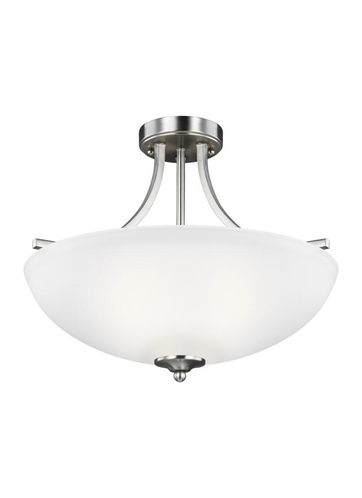 Geary transitional 3-light LED indoor dimmable ceiling flush mount fixture in brushed nickel silver